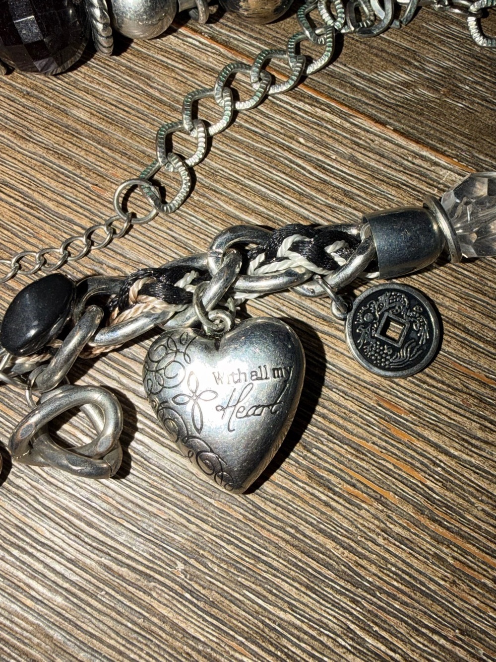Chunky silver and black Charmed I'm sure  heart verse  Luke 10:27 necklace 21” - Picture 16 of 16